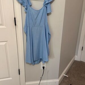 Light Blue Ruffle Sleeve Dress